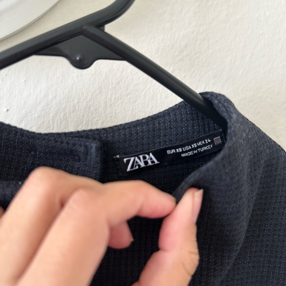 Zara Check Textured Top, Navy XS - Picture 7 of 9